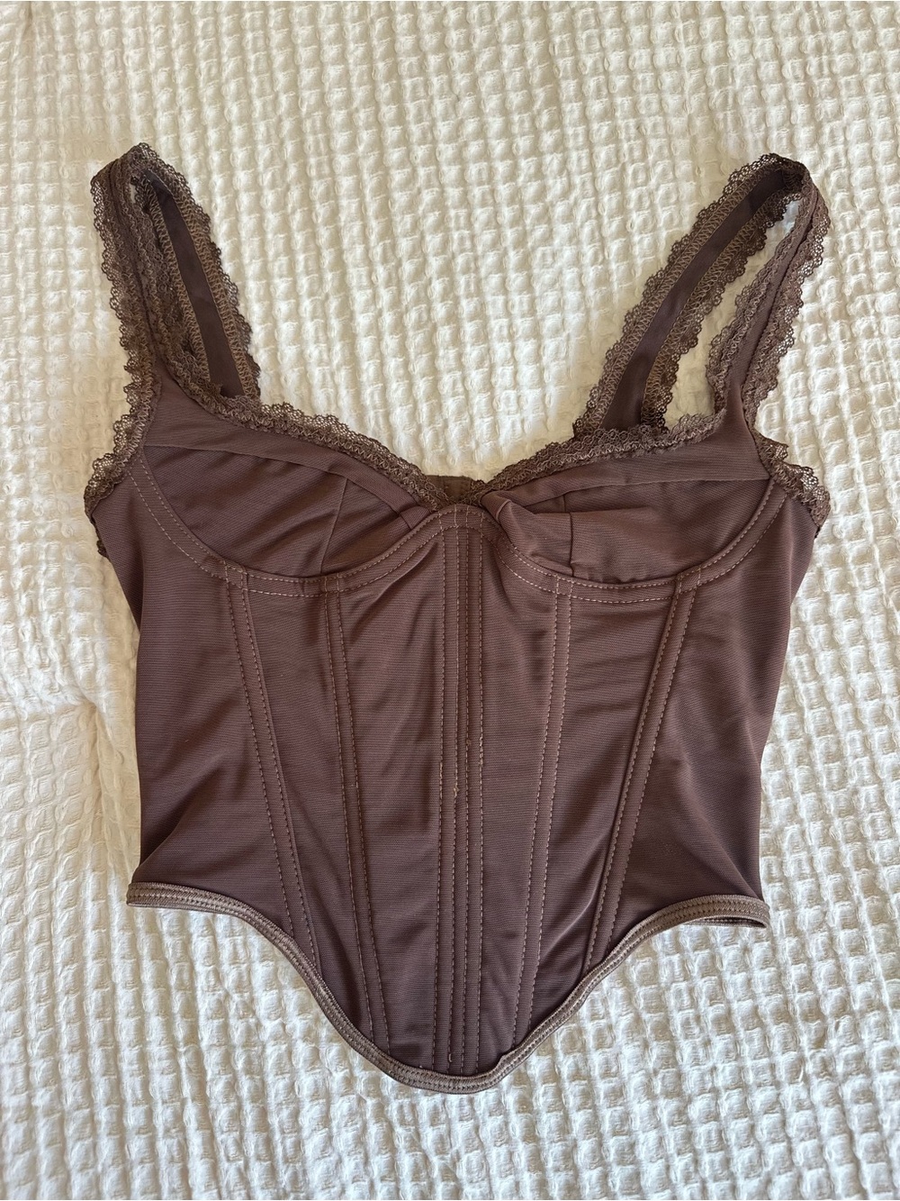 Chocolate Coffee Brown Lace V-neck Corset Cami Bustier Top
